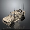 Armored Military Vehicle in Desert Sand Color With Multiple Antennas Heavy Duty Wheels and Roof Mounted Gear