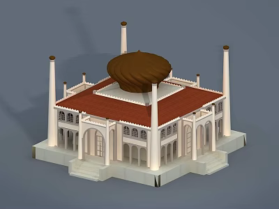 Islamic Mosque Religious Architecture With Dome Minarets Arched Porticoes And White Walls 3d model