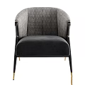 Modern Leisure Chair With Textured Gray Backrest Black Velvet Seat And Golden Metal Legs