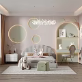Warm Kids Room Interior Design With Pink Walls Circular Decor Lights And Stuffed Toys