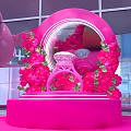 Pink Bear Holding Rose With Open Gift Box And Pink Petals On Ground