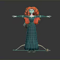 Red Haired Female Character In Green Dress With Bow And Arrow Outstretched Arms