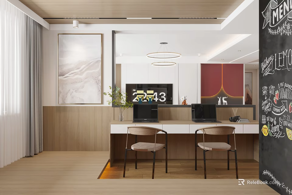 Modern Study Room With Desk Two Chairs Computers And Decorations 3d model