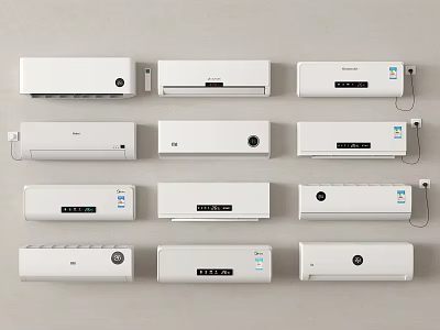 Different Models of Modern White Televisions Arranged on Wall with Sleek Features 3d model