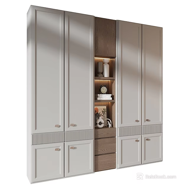 Modern Light Luxury Wardrobe With LED Lighted Open Shelves And Large Bedroom Storage Space 3d model 