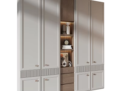 Modern Light Luxury Wardrobe With LED Lighted Open Shelves And Large Bedroom Storage Space 3d model