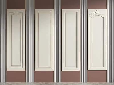 Elegant Decorative Wall Panels With Vertical Striped Background Beige Frames And Carved Details 3d model