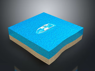 Layered Blue Ocean Floor Model With Central White Boat Shaped Object 3d model
