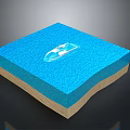 Layered Blue Ocean Floor Model With Central White Boat Shaped Object