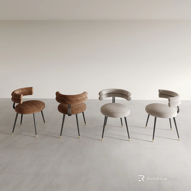 Minimalist Single Chairs With Curved Backrests Black Metal Legs And Gold Accents 3d model 