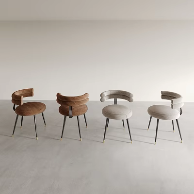 Minimalist Single Chairs With Curved Backrests Black Metal Legs And Gold Accents 3d model