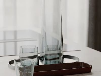 Modern Glass Decorative Ornament Set With Tray And Vases For Tabletop Decoration 3d model