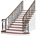 Elegant Stairs With Wooden Steps And Wrought Iron Railings Classic Interior Design