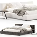 Modern Double Bed in White and Gray with Pillows Blanket and Side Table