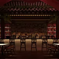 Warm Lit Bar Interior With Traditional Design Wine Racks And Stools 3d model