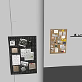 Creative Photo Wall Featuring Black And Light Corkboard With Stickers Papers And Minotti