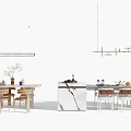 Island table and chair combination chandelier 3d model