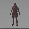 Deadpool Superhero In Red And Black Costume With Armor And Weapons Full Body View