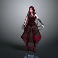 Female Character With Red Hair Veil Crimson Black Outfit Gauzy Skirt Red Boots Gray Background