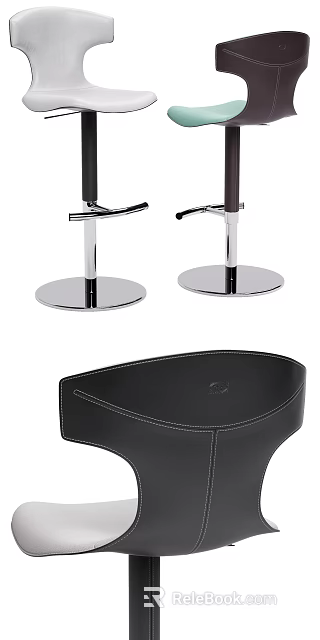 Modern Bar Stools With Black Leather Seat And Chrome Metal Base For Kitchen Counter Use 3d model 