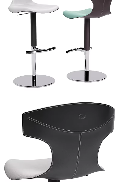 Modern Bar Stools With Black Leather Seat And Chrome Metal Base For Kitchen Counter Use 3d model