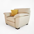 Beige Single Sofa With Comfortable Armrests And Yellow Decorative Pillow 3d model