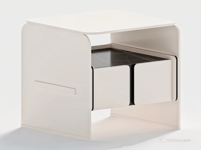 Modern Minimalist White Nightstand With Two Drawers And Smooth Top Surface 3d model