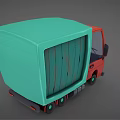 Cartoon Style 3D Model Truck With Red Cab And Green Cargo Box Design