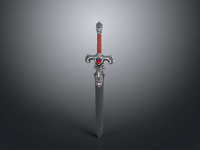 Ornate Fantasy Sword With Red Hilt Silver Blade And Decorative Guard Design 3d model