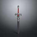 Ornate Fantasy Sword With Red Hilt Silver Blade And Decorative Guard Design