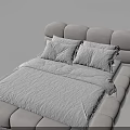 Modern Light Colored Double Bed With Rounded Upholstered Headboard And Soft Fabric Frame Design 3d model