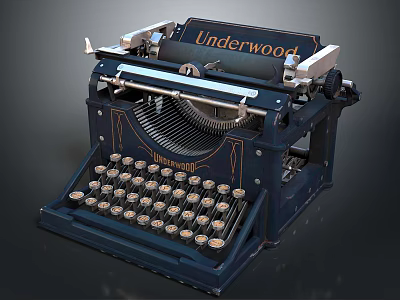 Vintage Underwood Dark Blue Typewriter With Retro Design And Round Keys 3d model