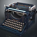 Vintage Underwood Dark Blue Typewriter With Retro Design And Round Keys