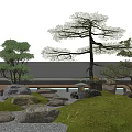 Japanese Garden Plant Combination Featuring Pine Trees Green Grass Stones And Lantern