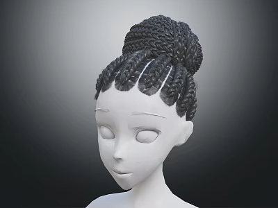 Braided Bun Hairstyle On 3D White Model With Facial Organs And Hair Details 3d model