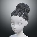 Braided Bun Hairstyle On 3D White Model With Facial Organs And Hair Details