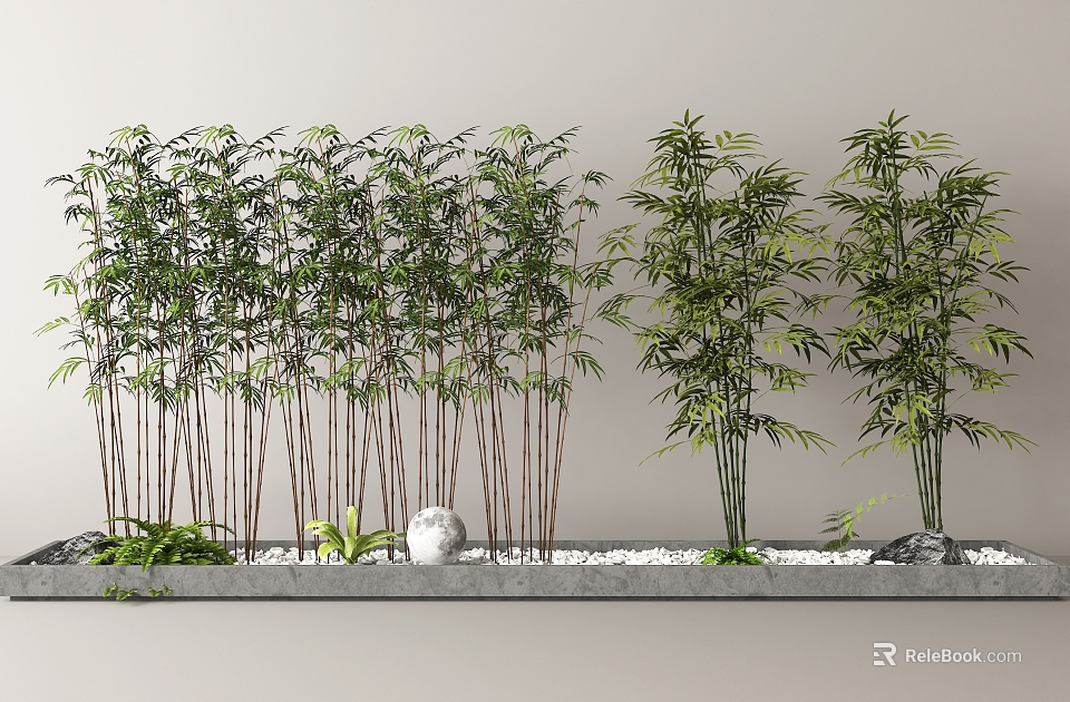 Bamboo Plants In Modern Landscape Design With Stones And Greenery 3d model 
