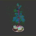 Small Decorative Pine Tree With Snow Covered Base And Falling Snowflakes