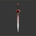 Ornate Fantasy Sword With Red Rose Hilt And Intricate Blade Design