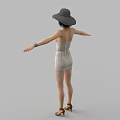 Stylish Woman In White Dress Black Hat And High Heels With Arms Outstretched