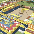 Colorful Playground Layout With Slides Sand Area Climbing Structure And Shade Structures