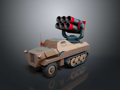 Tan Military Tank With Multiple Rocket Launchers Tracks And Wheels 3D Model Design 3d model