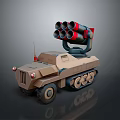 Tan Military Tank With Multiple Rocket Launchers Tracks And Wheels 3D Model Design
