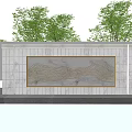 Elegant Landscape Feature Wall Design With Marble Texture Gold Lines And Outdoor Trees