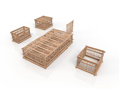 Handmade Bamboo Woven Baskets in Various Sizes for Food Storage and Organization 3d model