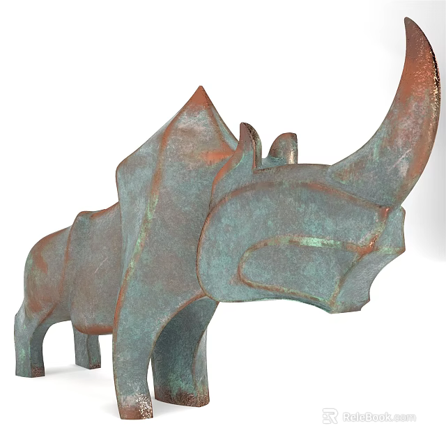 Artistic Verdigris Metal Rhinoceros Sculpture Decorative Ornament Set For Interior Decor 3d model 