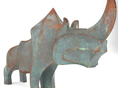 Artistic Verdigris Metal Rhinoceros Sculpture Decorative Ornament Set For Interior Decor 3d model