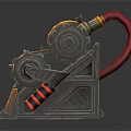 Golden Slot Machine With Skull Decorations And Mechanical Red Accents