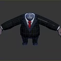 Cartoon Man in Black Suit With Red Tie Large Arms and Smiling Face