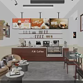 Modern Café Interior Design With Bar Counter Sofa Seating Coffee Machines And Menu Boards